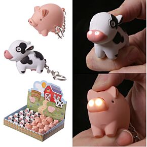 Farmyard LED Cow & Pig Keyring with Sound